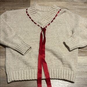 Cream Sweater with Red Accents 💥
